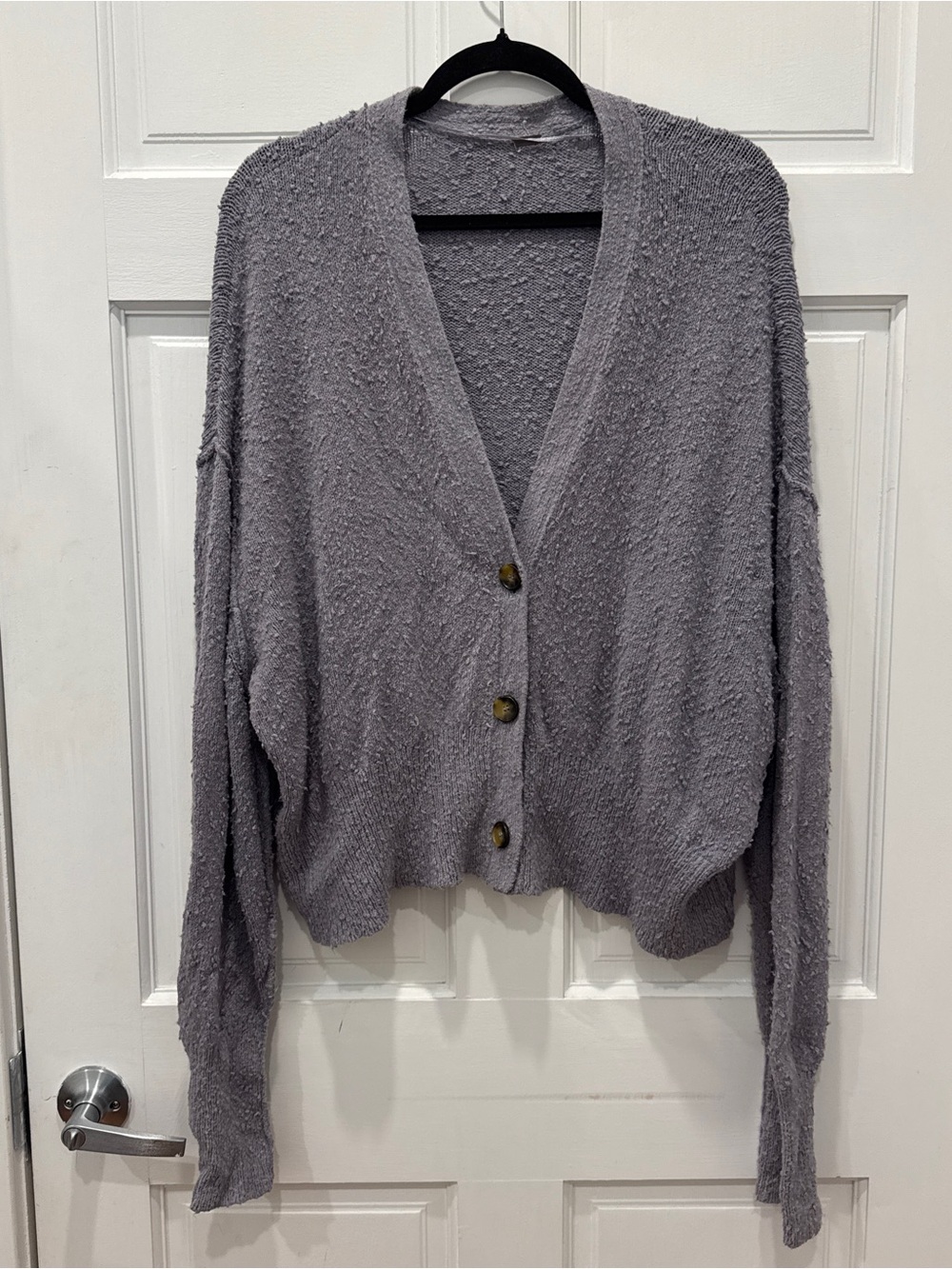 Free People Found My Friend Cardigan Gray Purple Oversized Slouchy Boho Cozy Kni